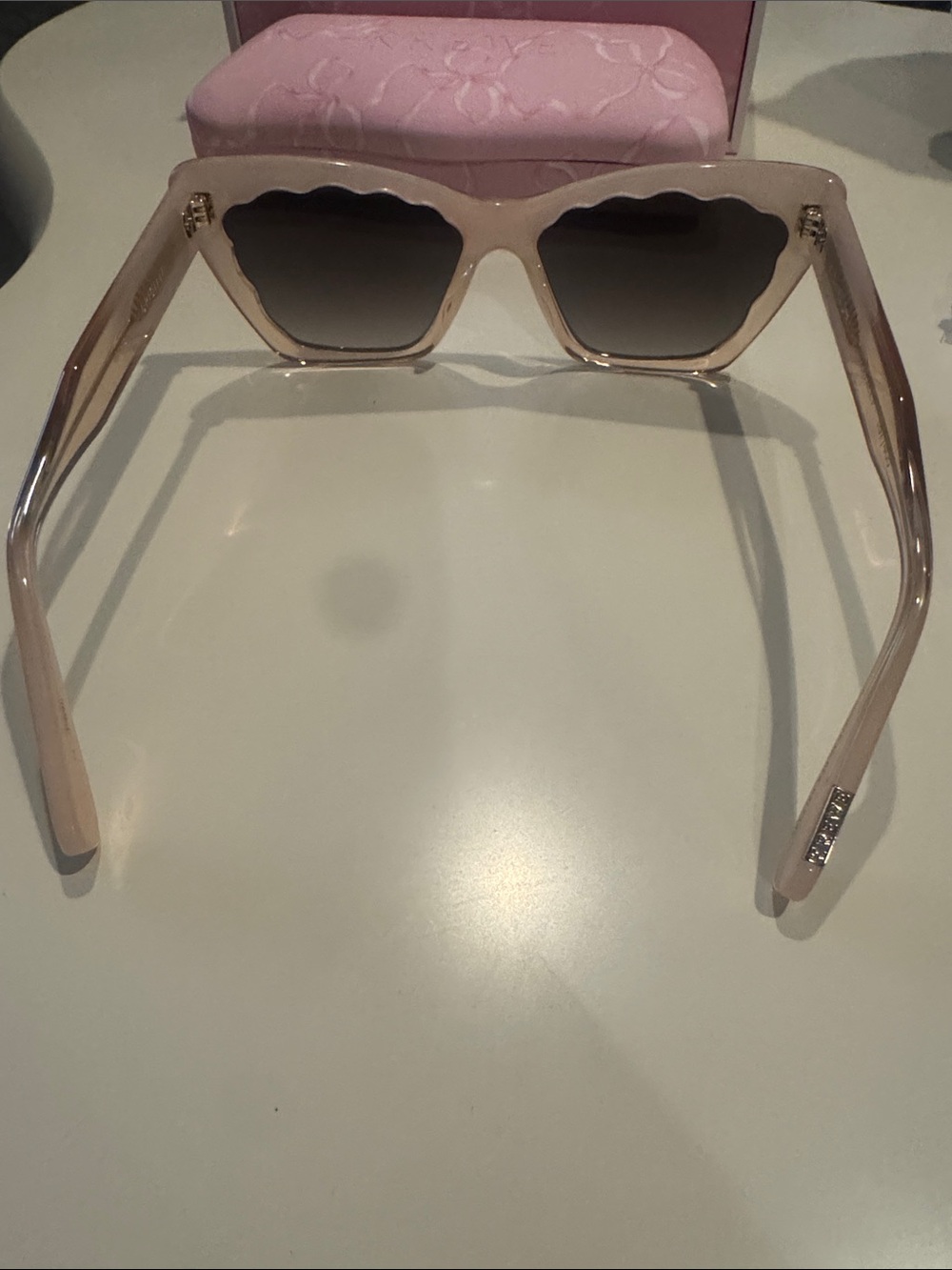 LoveShackFancy x KREWE Pink Scalloped Cat-Eye Sunglasses with Dark Lenses - Picture 8 of 8